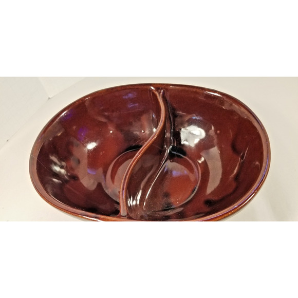 Mar-Crest~Oven-Proof Stoneware Daisy Dot Brown Divided Serving Dish Vtg. MCM, - Picture 5 of 8